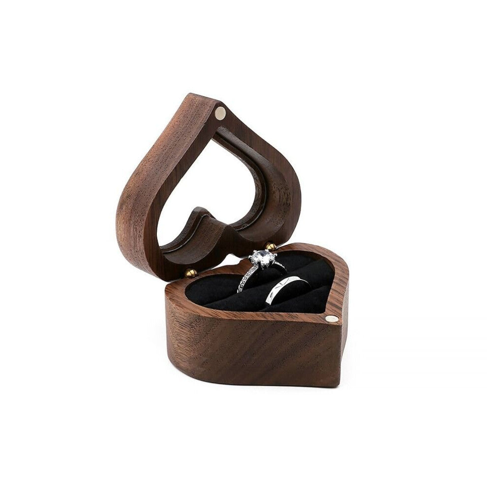 1PC Heart Shape Walnut Wooden Box Jewelry Box Display Box Engagement Wedding Couples Ring Storage Holder Case