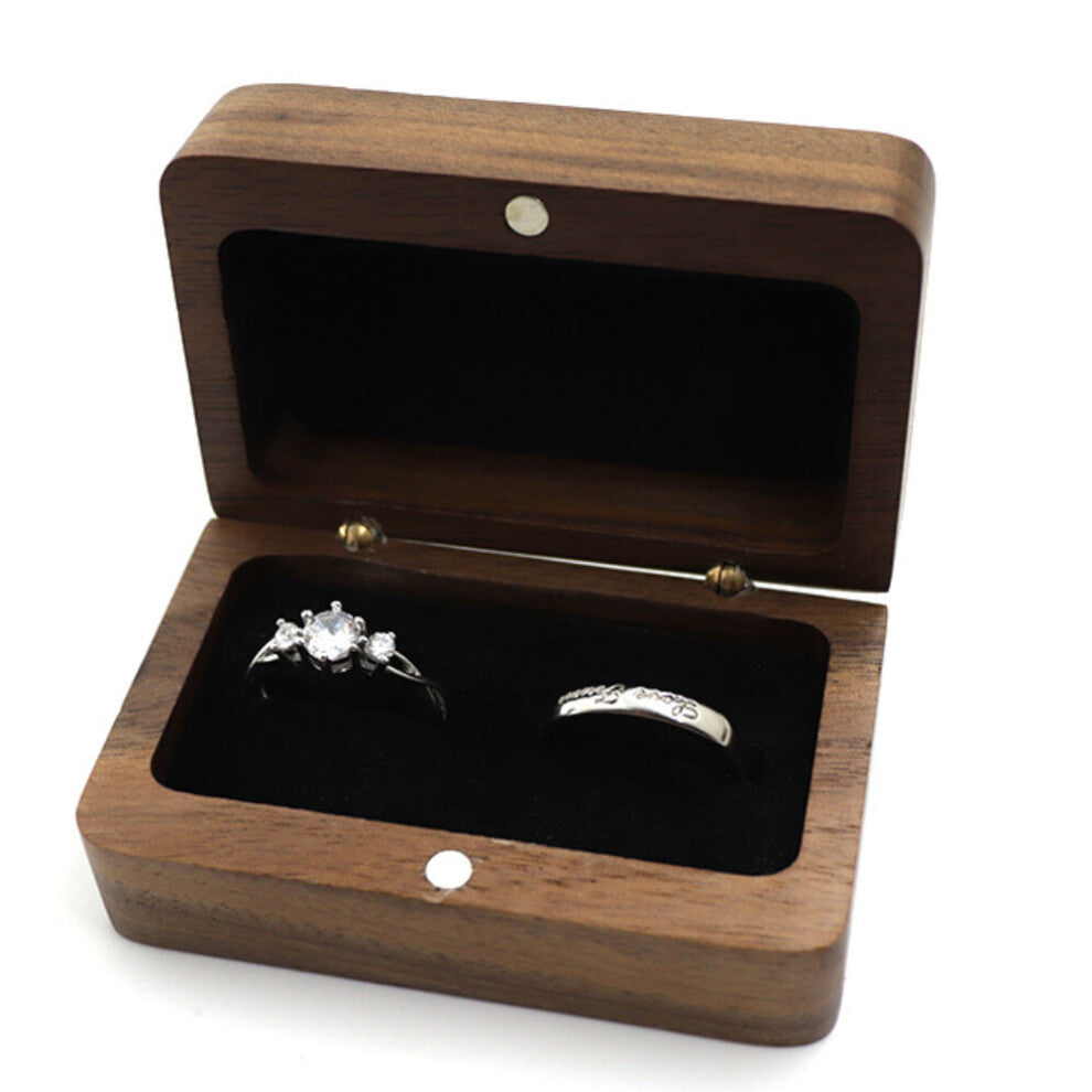 (Color 1 White-NAME ENGRAVING) Wood Wedding Valentine Walnut Proposal Engagement Ring Holder Box Packaging Earring Storage Jewelry Boxes Case