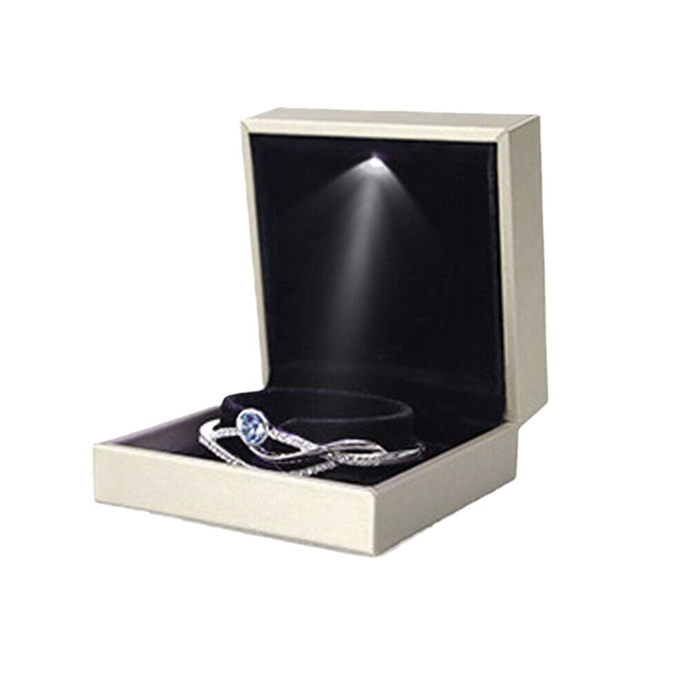 LED Light Jewelry Display Bracelet Necklace Wedding Engagement Ring Box Storage Case Holder