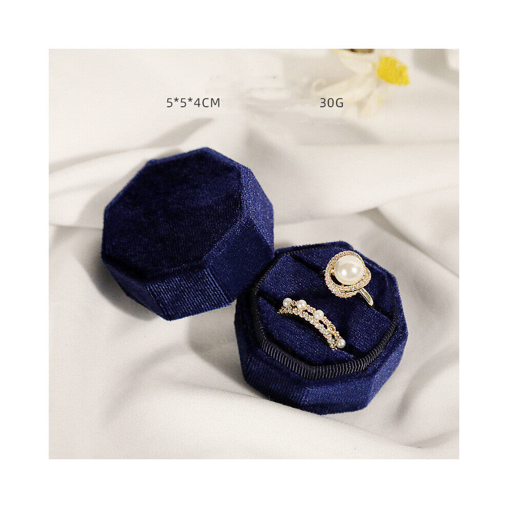 (navy bule White-2 ring box) 1 Pcs 5x5x4cm Corduroy Double Ring box 6Color Spot Hexagon Flannelette Ring Jewelry Box For Wedding &Engagement
