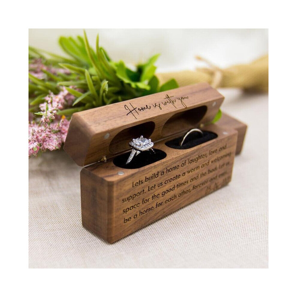 Ring Box for Wedding Ceremony Wooden Double Ring Bearer Holder for Wedding Engagement Jewelry Boxes Walnut Holder