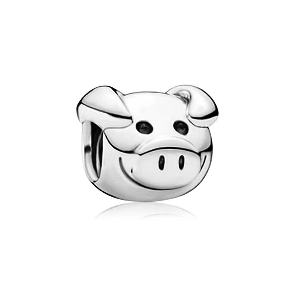 Silver Pig Head Dangle Beads Fits Charm Bracelet&Bangle DIY Women Jewelry Making