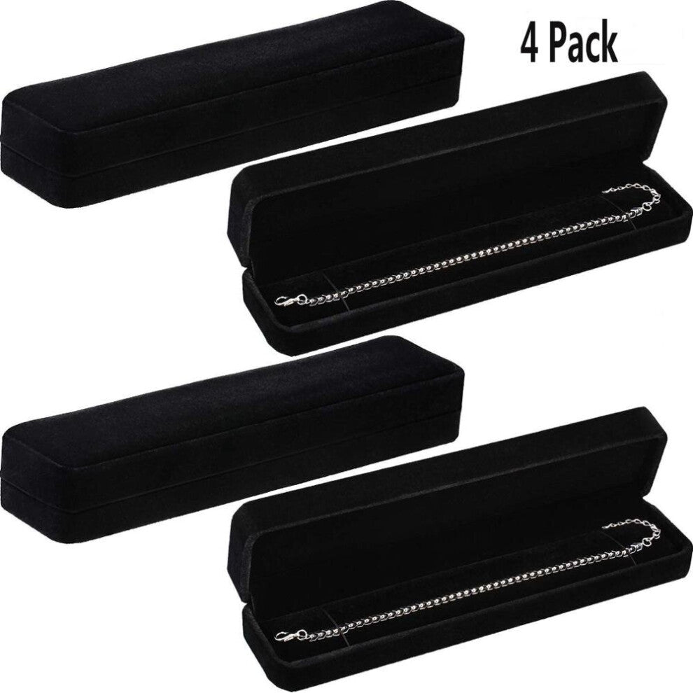 4 Packs Velvet Bracelet Necklace Watch Case Pendant Chain For Engagement Christmas Thanksgiving Birthday Gifts-Black