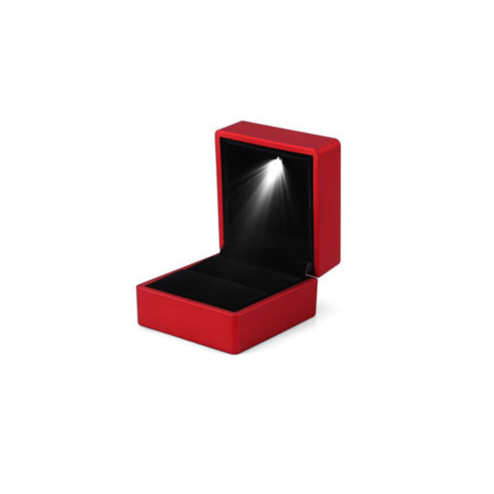 Ring Leather Jewelry Box With LED Light Engagement Wedding Rings Case Boxes Red Jewellery Organizer Packaging