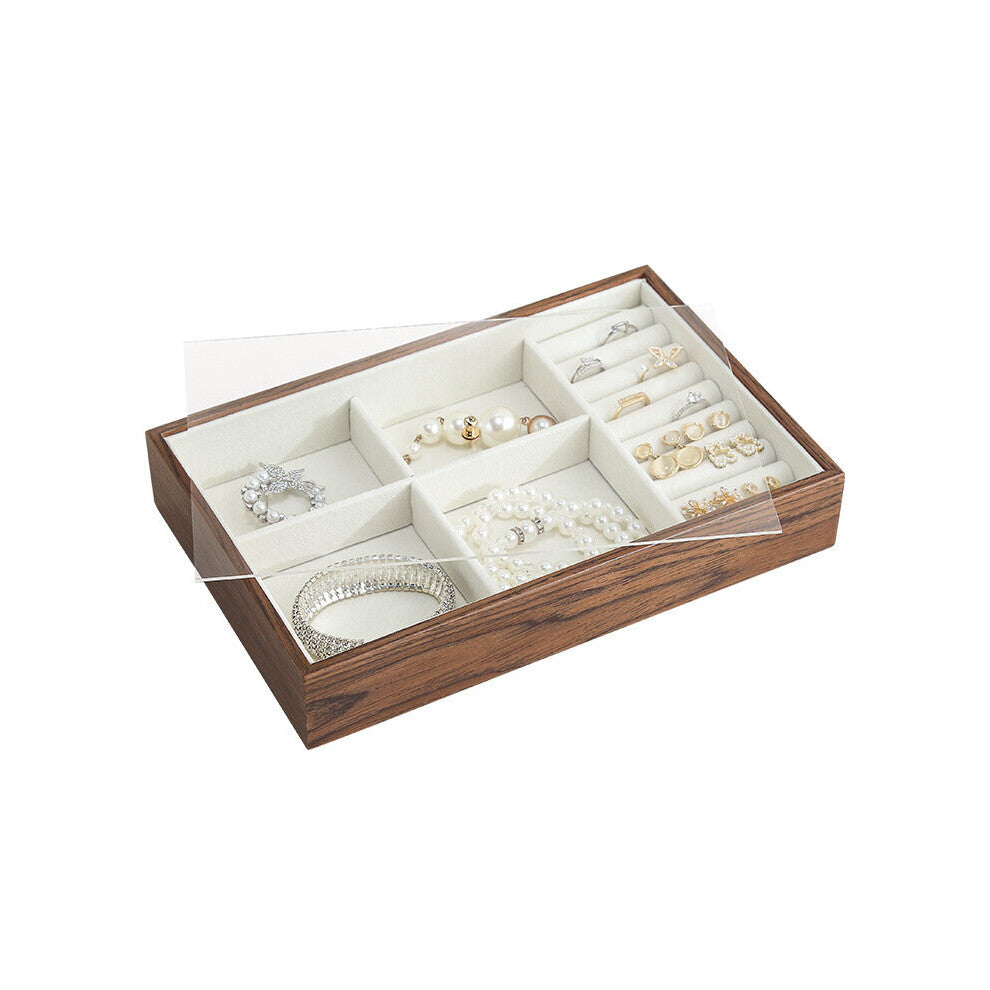 in Wooden Jewelry Box for Earrings Ring Bracelet Organizer Acrylic Clear Large Capacity Retro Desktop Display Case