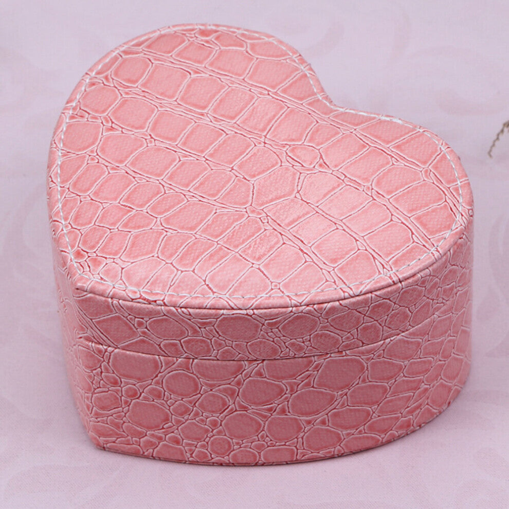 in Heart-shaped Jewelry Box Ring Earrings Necklace Organizer Double-layer Crocodile Grain PU Leather Portable Storage Case