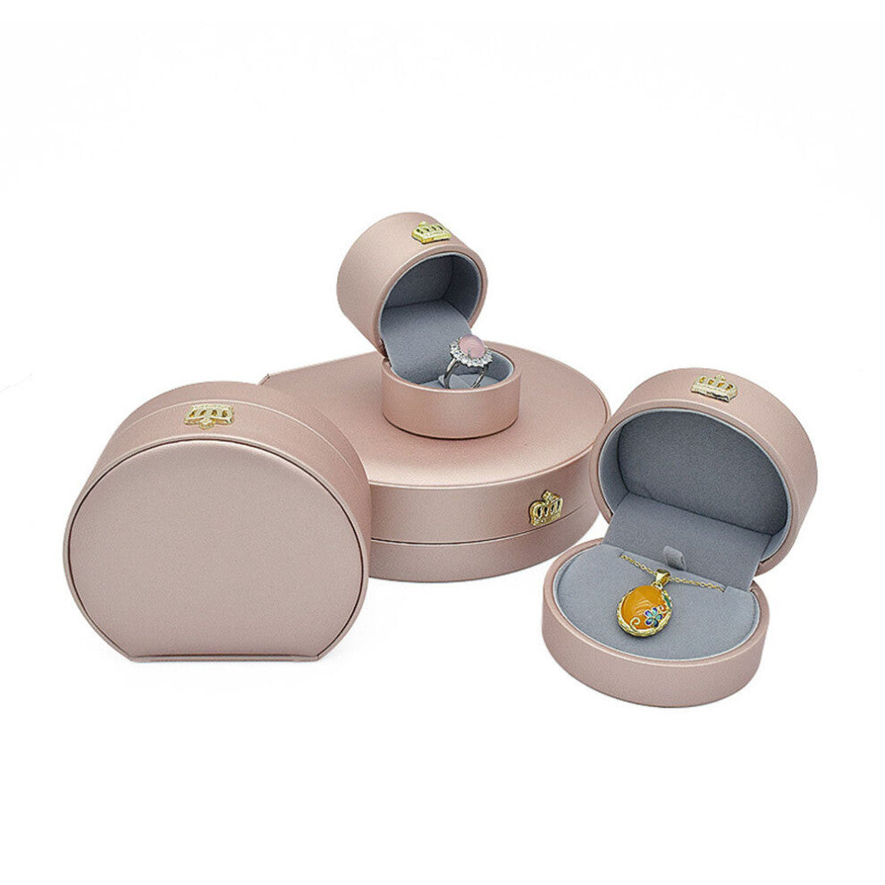 Crown Leather Ring Box Semicircle Jewelry Gift Packing Box Engagement Wedding Rings Necklace Earrings Pendants Jewelry Case