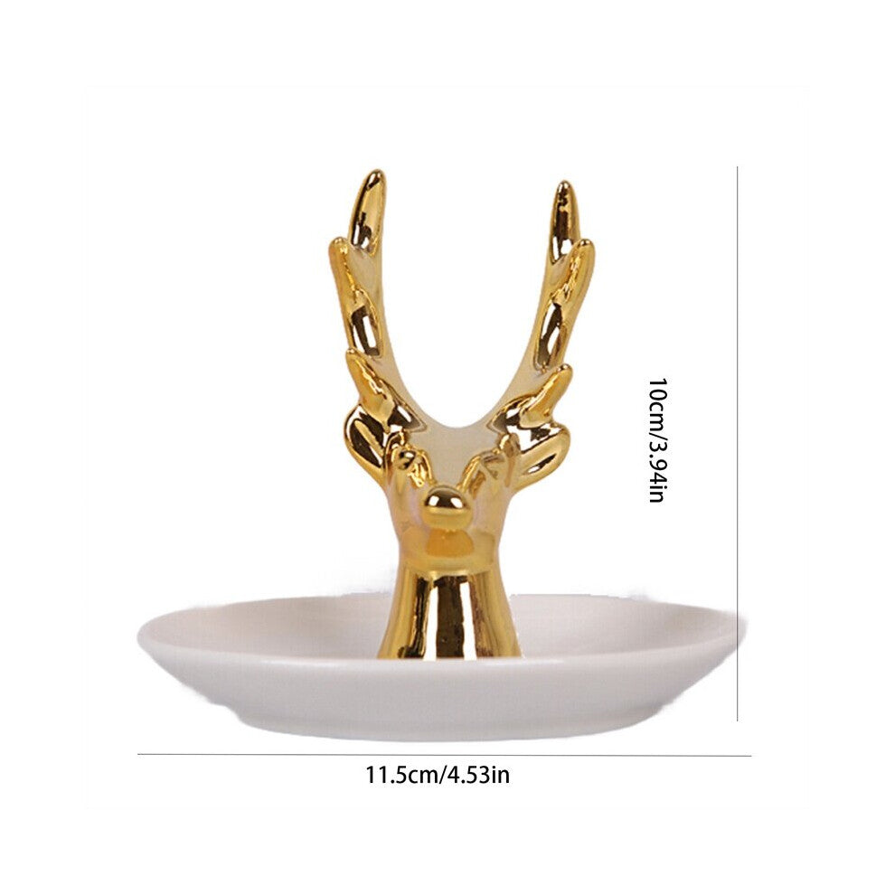 Golden Deer Head Ceramic Animal Jewelry Storage Plate Organizer Desktop Ring Dish Tray for Bracelet Earring Necklace