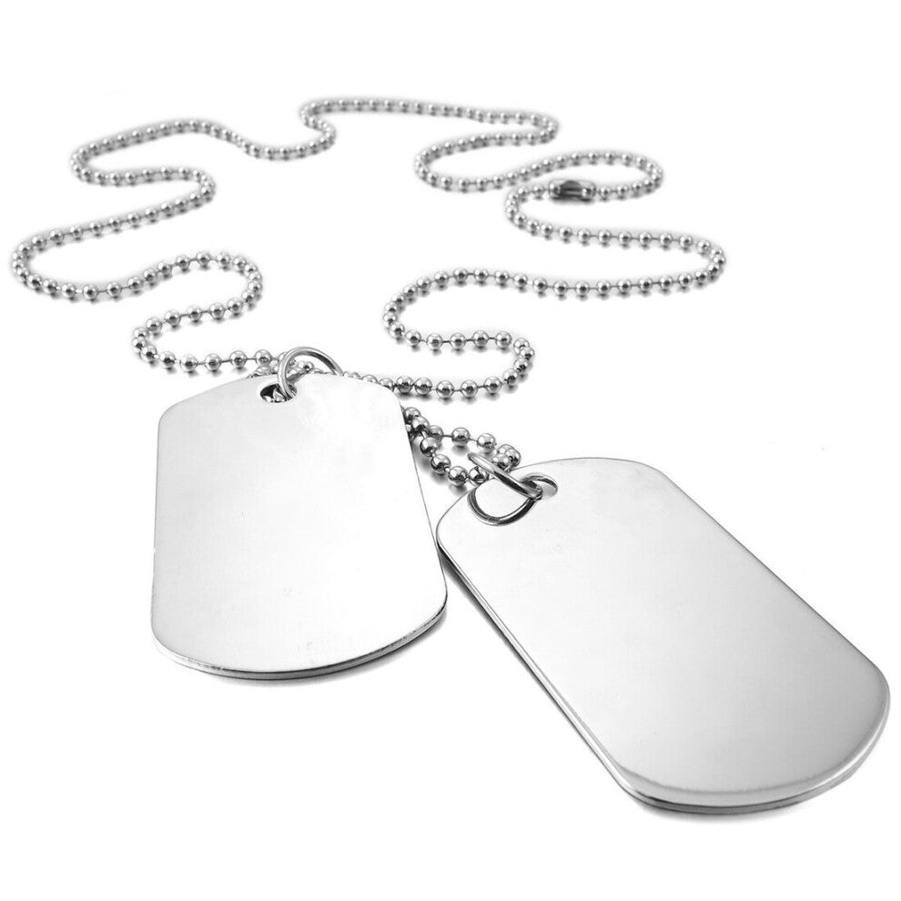 2 PCS Alloy Pendant Necklace Pendant Silver Double Dog Tag plate Army Biker Chain Necklace Man, Woman
