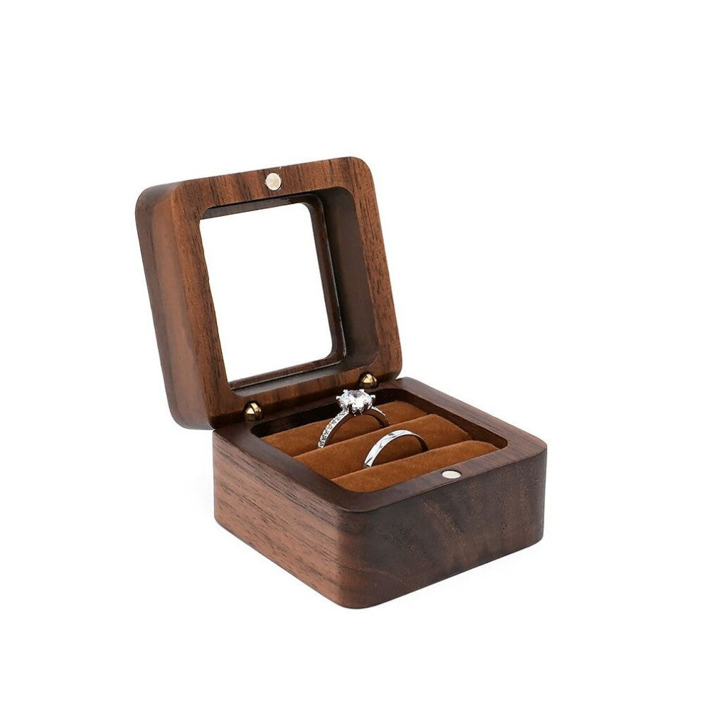 (brown White-Double) Engagement Wedding Case Wooden Lover Ring Display Box Ring Storage Box Storage Holder Jewelry Box