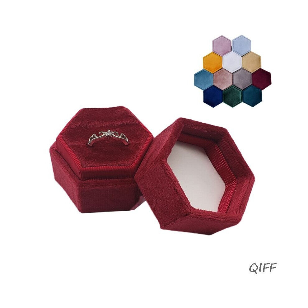 Velvet Jewelry Ring Box Engagement Wedding Box Keepsake Box Bridal Ring Holder Double Slots Hexagon Multicolor Display A02 22
