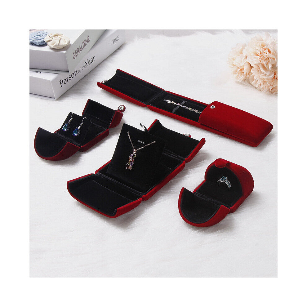 (wine red White-2 ring box) 1 Pcs High double open jewelry box Velvet Engagement Ring box Wedding 2 Ring&necklace&Earring Gift Boxes