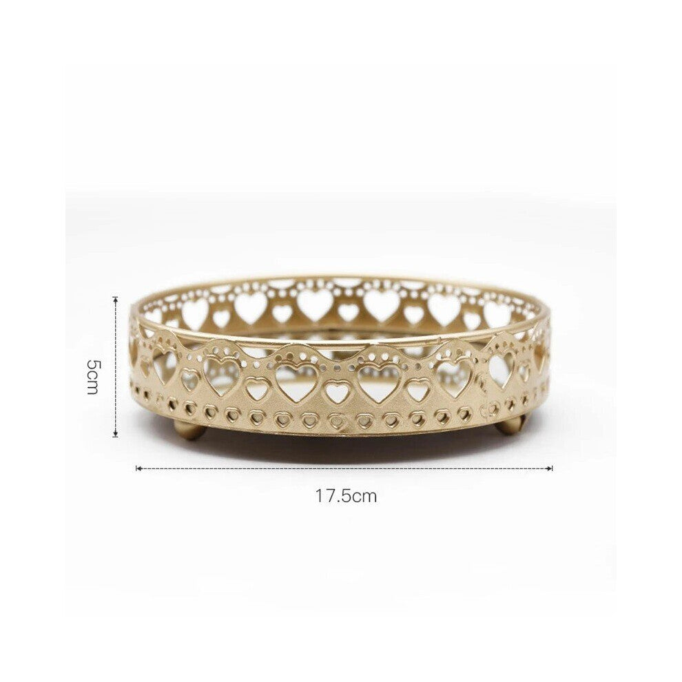 Golden Delicate Jewelry Storage Display Tray Glass Mirror Base Bedroom Desktop Cosmetic Decorative Organizer Plate