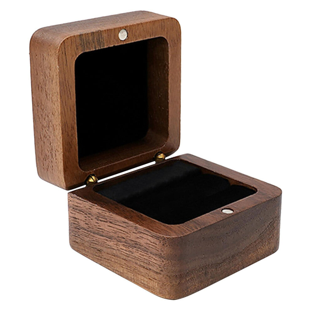 Ring Box Solid Wood Magnetic Square for Wedding Earring Engagement Rings