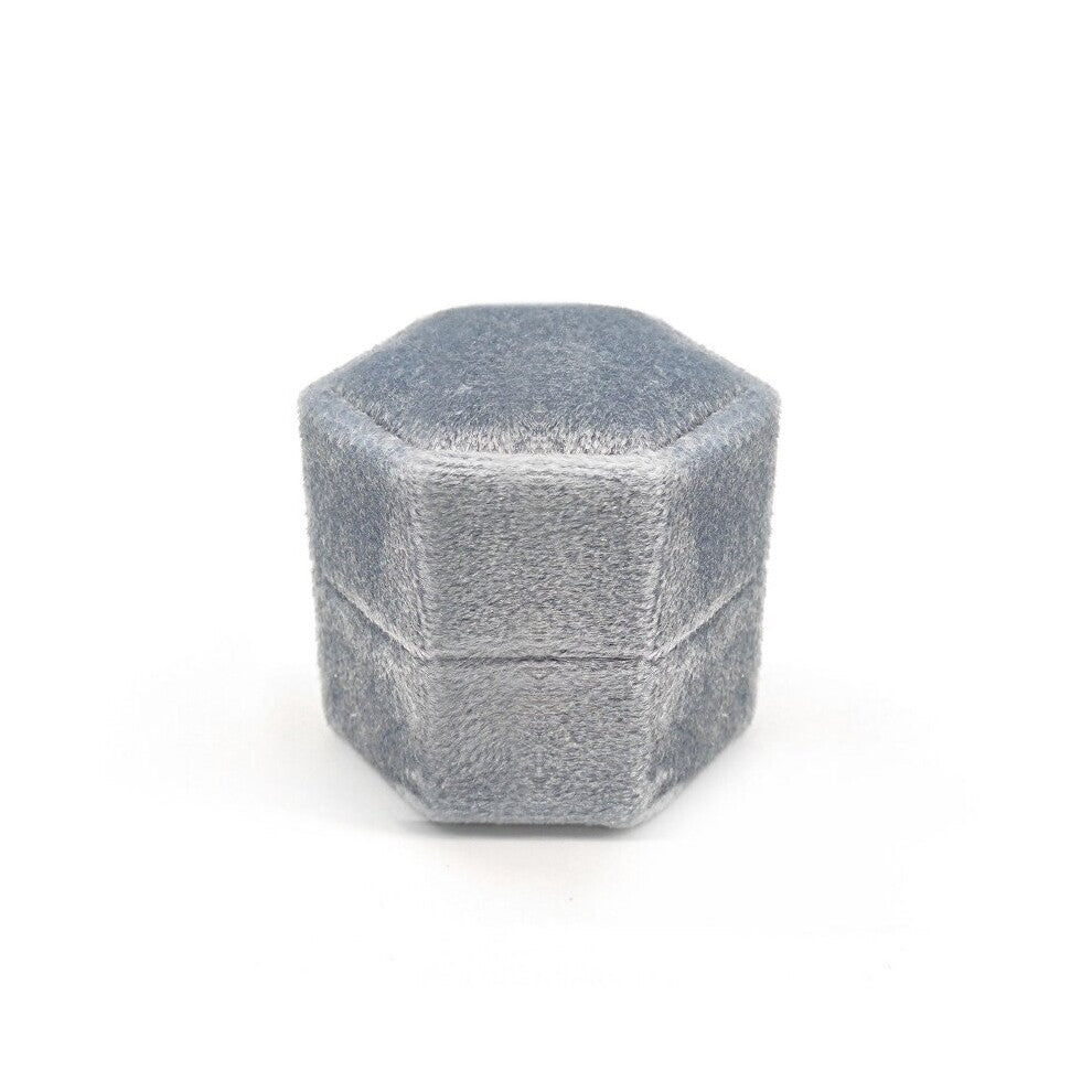 (G100 White-Single Ring Box) Velvet Ring Box Hexagon Gorgeous Vintage Double Ring Display Holder with Detachable Lid for Proposal Engagement