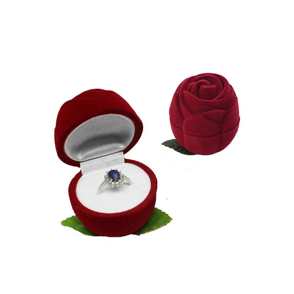 Romantic Ring Box Engagement Wedding Velvet Rose Earrings Jewelry Gift Bo