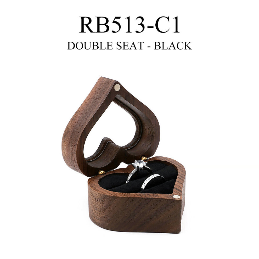 (RB513 C1 White-NO ENGRAVING) Heart Walnut Wood Ring Box Proposal Engagement Ring Holder Jewelry Storage boxes case cajas organizador for a