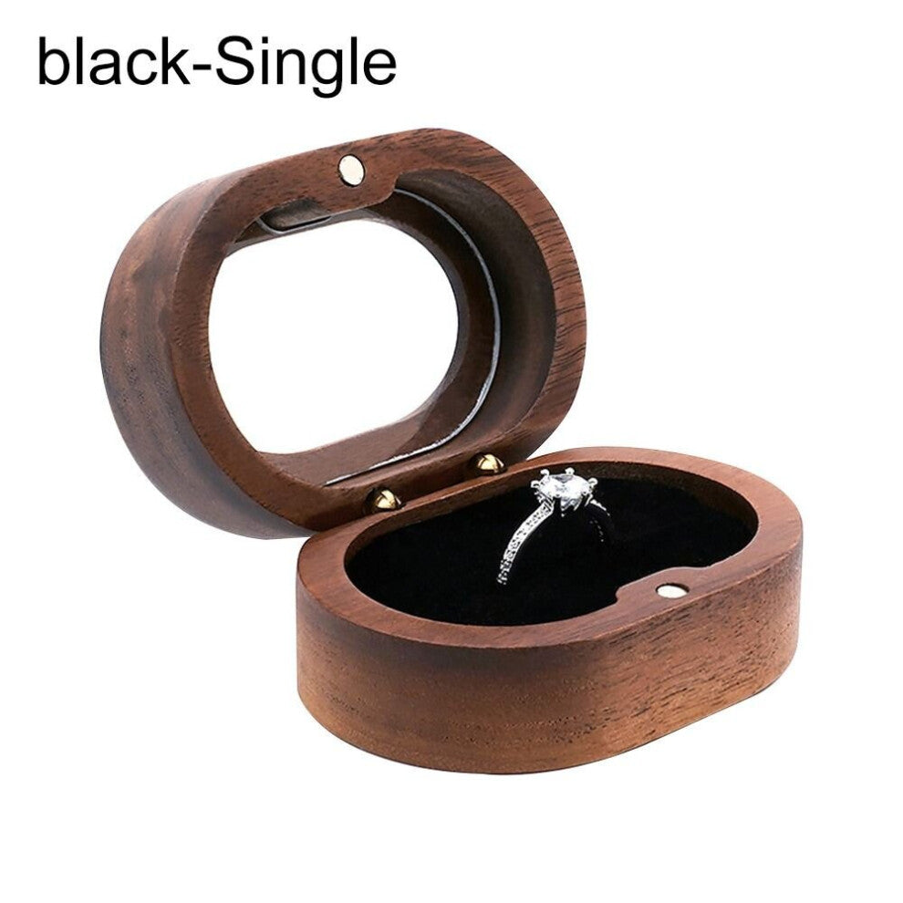 Retro Oval Wooden Jewelry Box Ladies Lover Ring Display Box Engagement Wedding Couples Ring Storage Holder Love Gift Bead Case