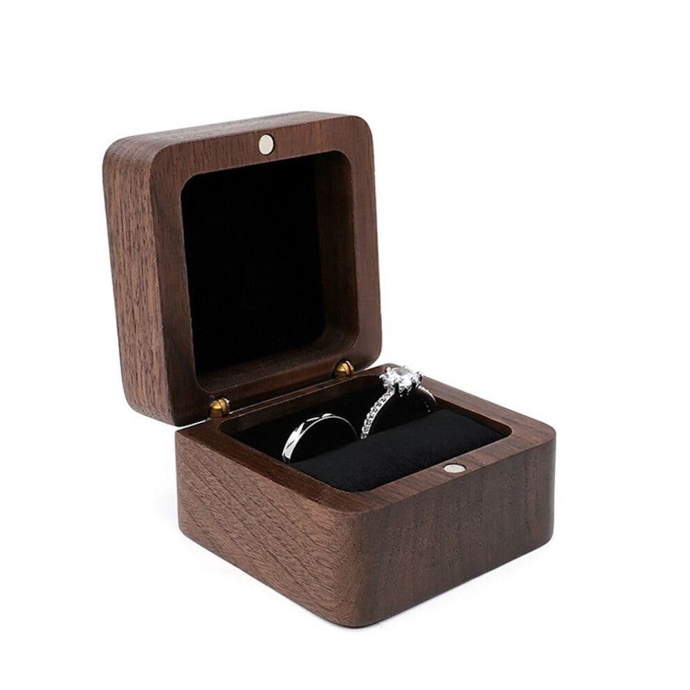 Wooden Jewelry Box Organizer Square Lover Ring Display Box Engagement Wedding Couples Ring Storage Holder Anniversary Love Gift