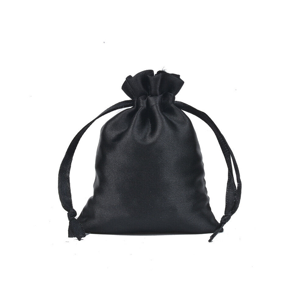 (Black White-L 10x15cm) 10pcs Silk Satin Jewelry Pouches Drawstring Bag with Ribbon Lipgloss Cosmetics Storage Party Gift Packaging Bag