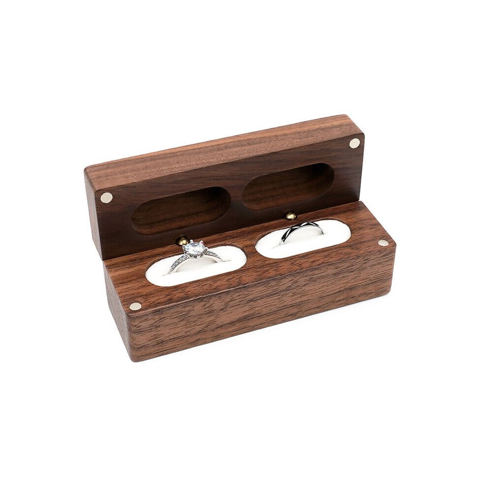 R2LE Rectangle Walnut Wood Ring Box Velvet Soft Interior Holder Organizer Jewelry Wooden Case for Proposal Engagement