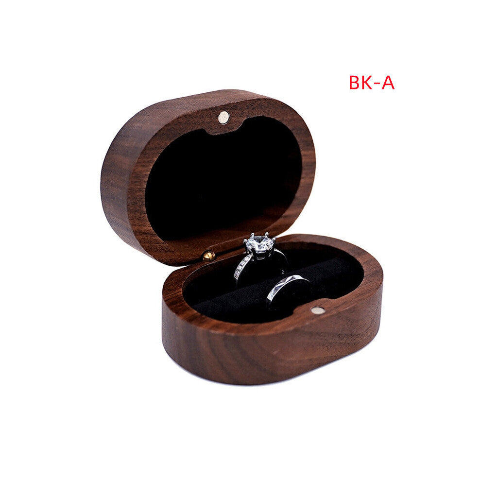 N58F Oval Shaped Walnut Wood Ring Box Velvet Soft Interior Holder Organizer Jewelry Wooden Box Case for Proposal Engagement