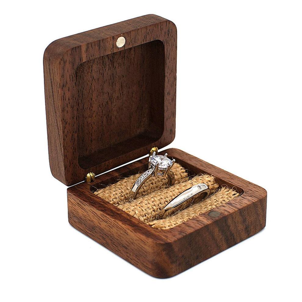 Rustic Walnut Wood Rings Bearer Box Holder for Engagement Proposals Jewelry