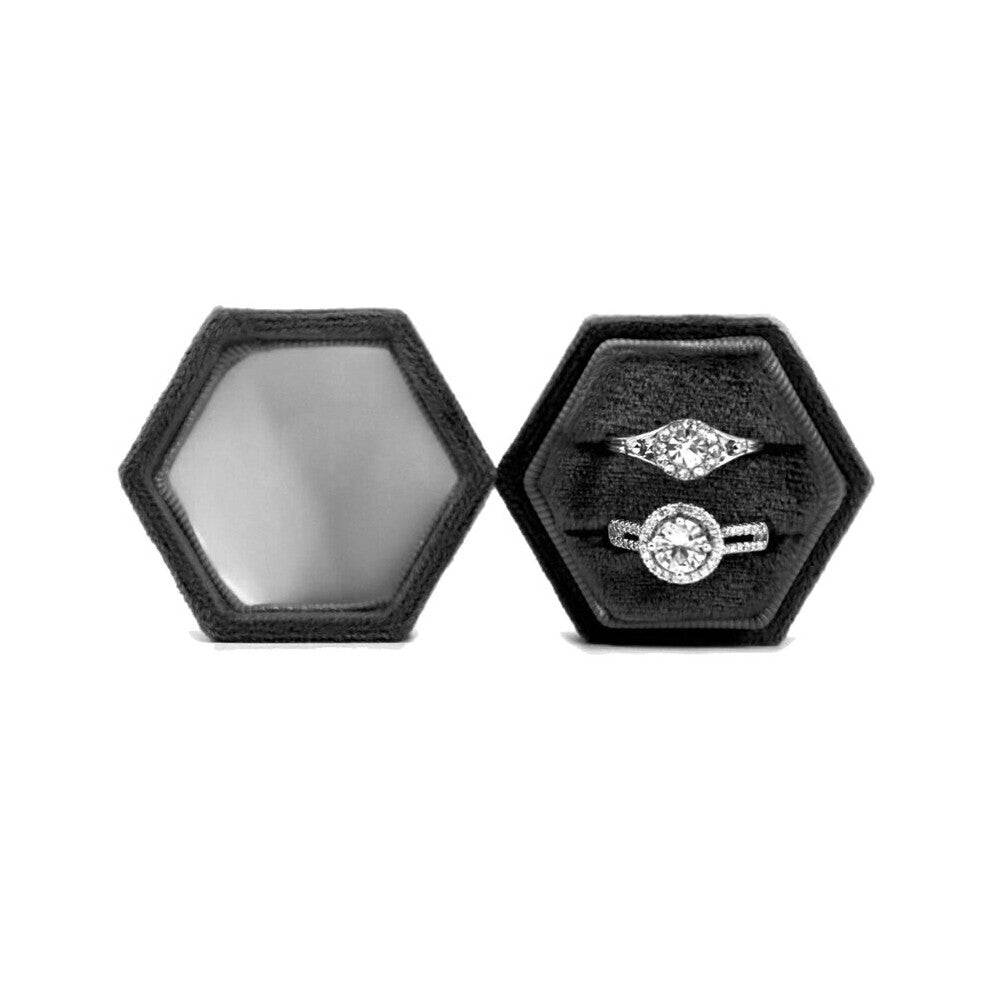 Hexagon Gorgeous Vintage Double Ring with Detachable Lid for Proposal Engagement Wedding Ceremony