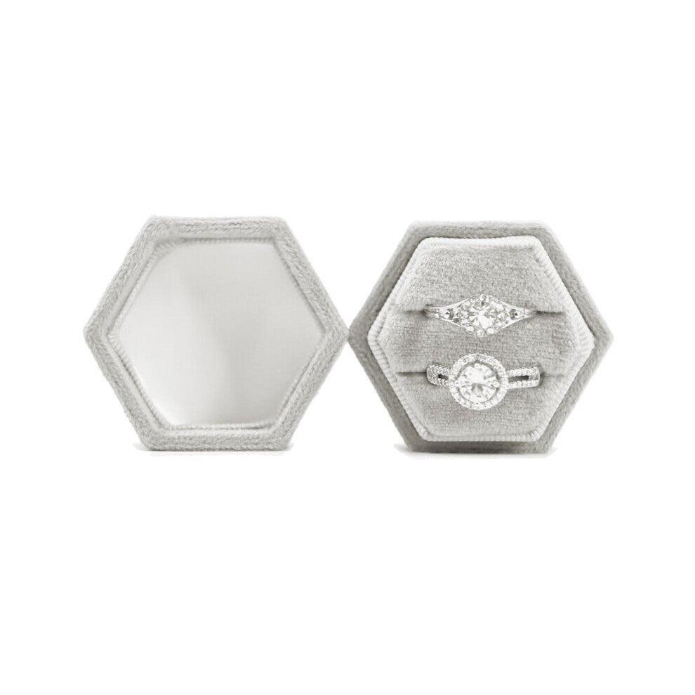 D7WB Hexagon Gorgeous Vintage Double Ring with Detachable Lid for Proposal Engagement Wedding Ceremony