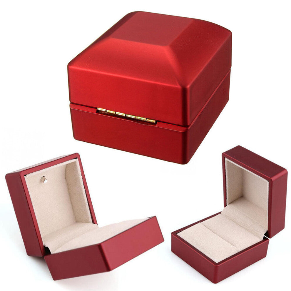 Ring Exhibit Leather Box with LED Light Engagement Wedding Rings Case Boxes Red Storage Tools