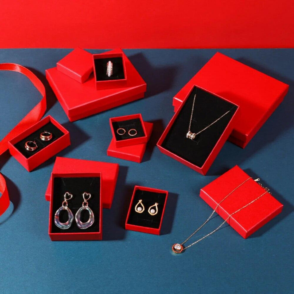 5pcs Red Cardboard Jewelry Travel Organizer 5X5X3cm 7X9X3cm Engagement Wedding Rings Bracelet Necklace Storage Box Case