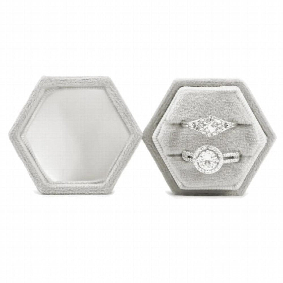 Hexagon Gorgeous Vintage Double Ring with Detachable Lid for Proposal Engagement Wedding Ceremony