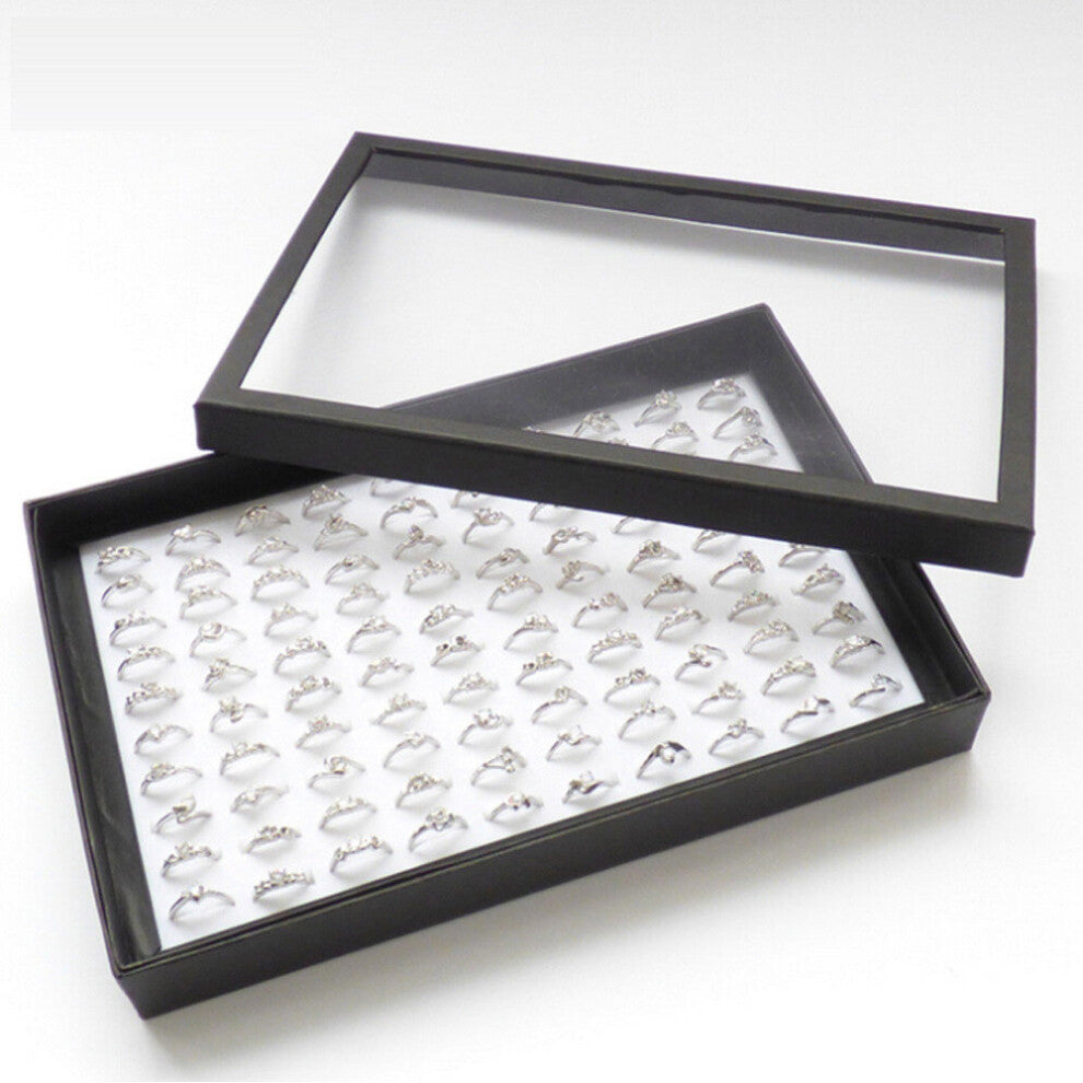 100 Slot Velvet Sponge Ring Display Box Cardboard Jewelry Storage Case Holder Showcase Ring Cufflink Jewelry Tray With Lid