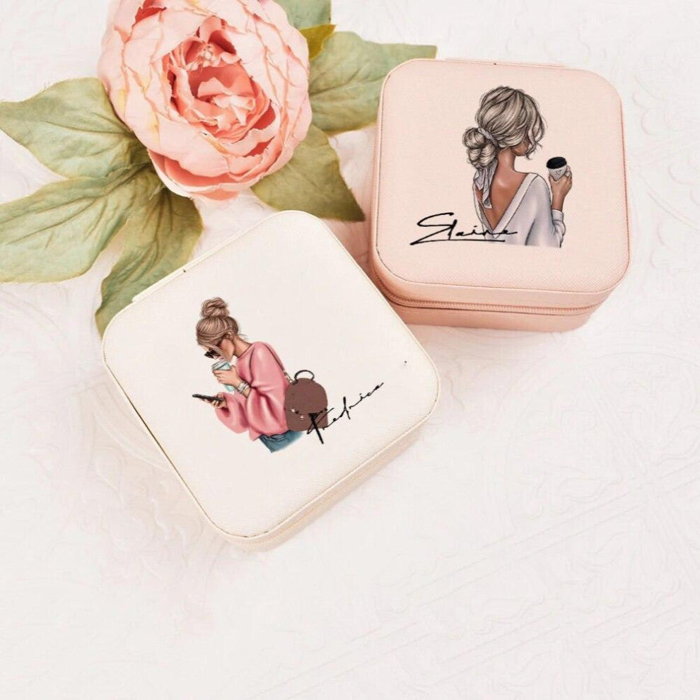 (Design 1 White-White Jewellery Box) Girls Name Jewelry Case Personalized Jewelry Organizer Christmas- Birthday - Holiday for Her Jewellery Box