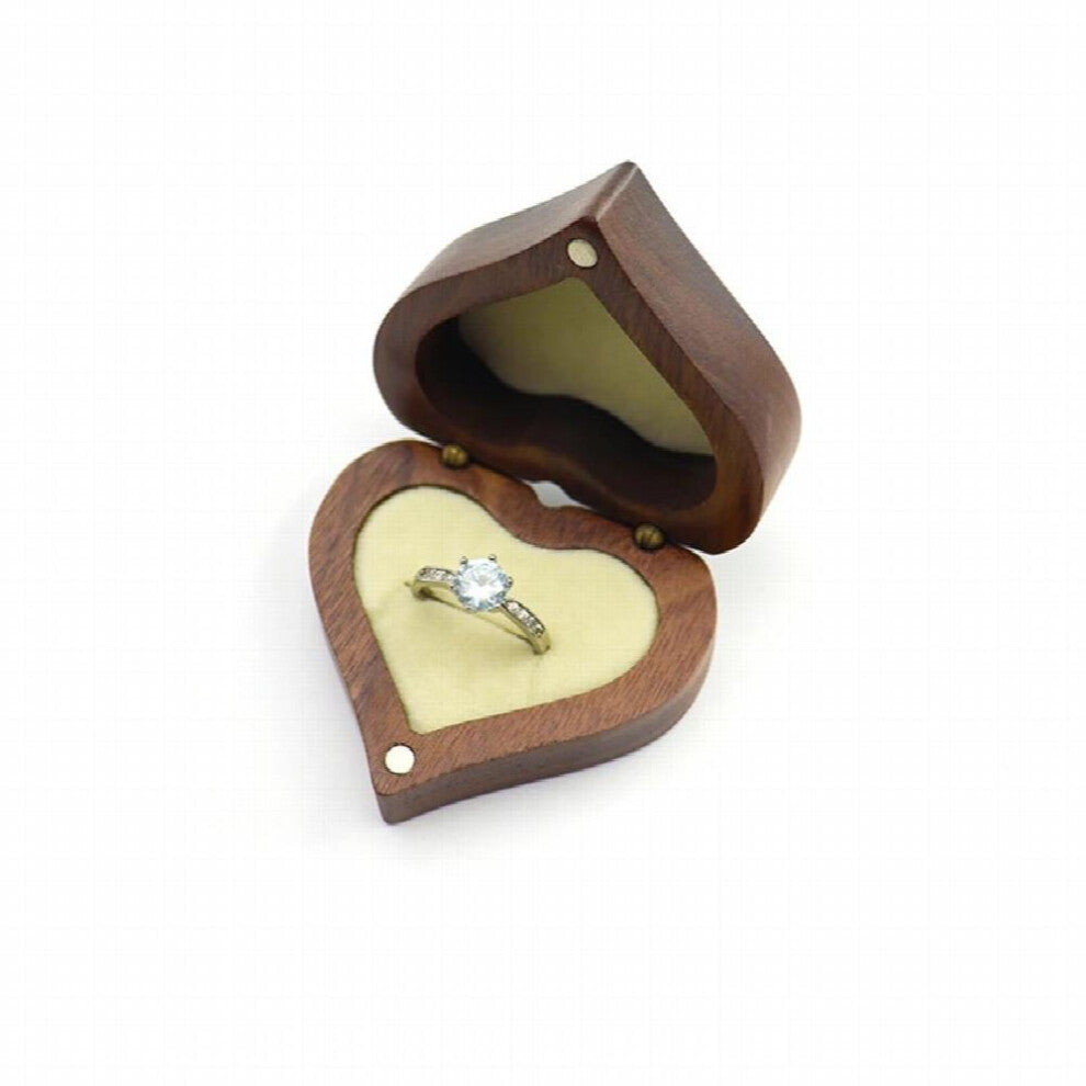 Heart Walnut Wood Ring Box Proposal Engagement Ring Holder Jewelry Storage Boxes Case