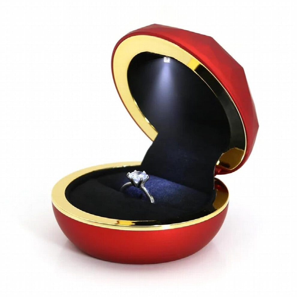 (Red White-Ring Box) Personalized Round LED Light Engagement Wedding Ring Pendant Necklace Boxes Jewelry Organizer Gift Display Trinket Case