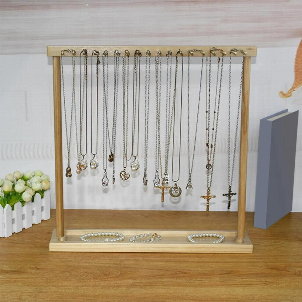 Jewelry Organizer Stand Wooden Necklace Holder Rack with Hooks for Cufflinks Storage