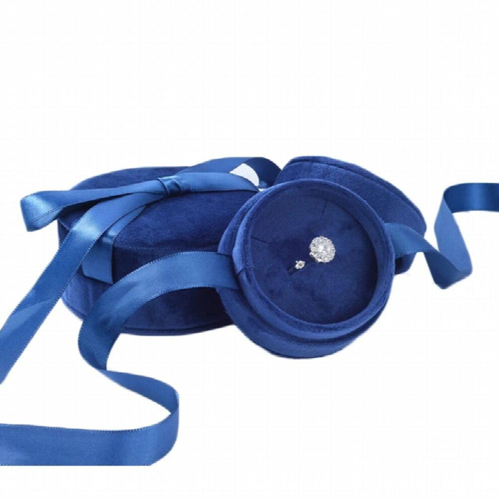 (Blue White-Small 6.4x4cm) Jewelry Organizer Velvet Engagement Ring Box Necklace Pendant Jewelry Display Silk Ribbon Holder Accessories Container