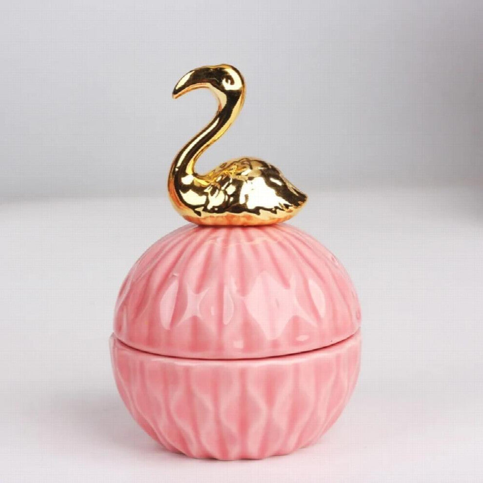 (Flamingo White-White) Animal Ceramic Jewelry Storage Box Wedding Necklace Ring Earrings Organizer Desktop Storage Candy Tank Decoration Craft Case