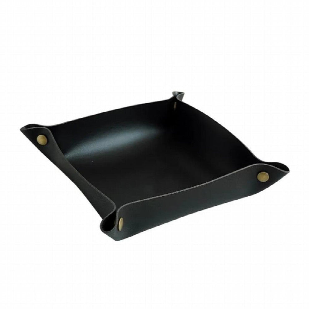 (Black-tile 20x20cm) Leather Folding Storage Tray Portable Jewelry Display Tray Desktop Cosmetics Key Storage Tray