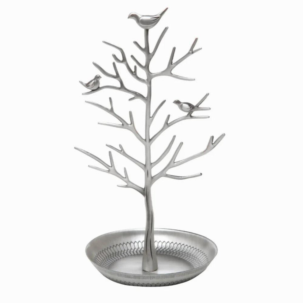 Silver Birds Tree Tabletop Jewelry Display Necklace Earring Stands Ring Bracelet Jewelry Holder Tree Organizer Rack Tower