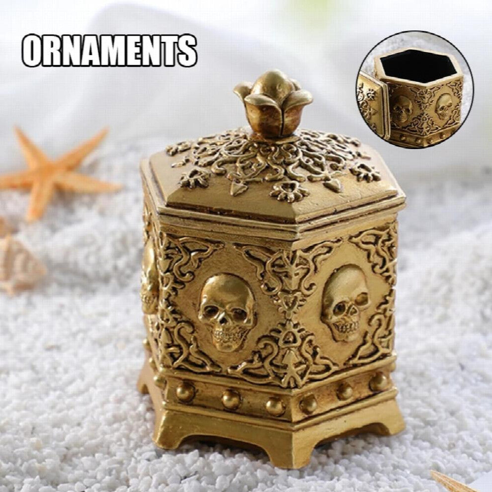 Vintage Golden Sixs-Sided Skull Jewelry Box Jewelry Storage Dust Box for Home Decor For Office Car Desktop XIN-Shipping
