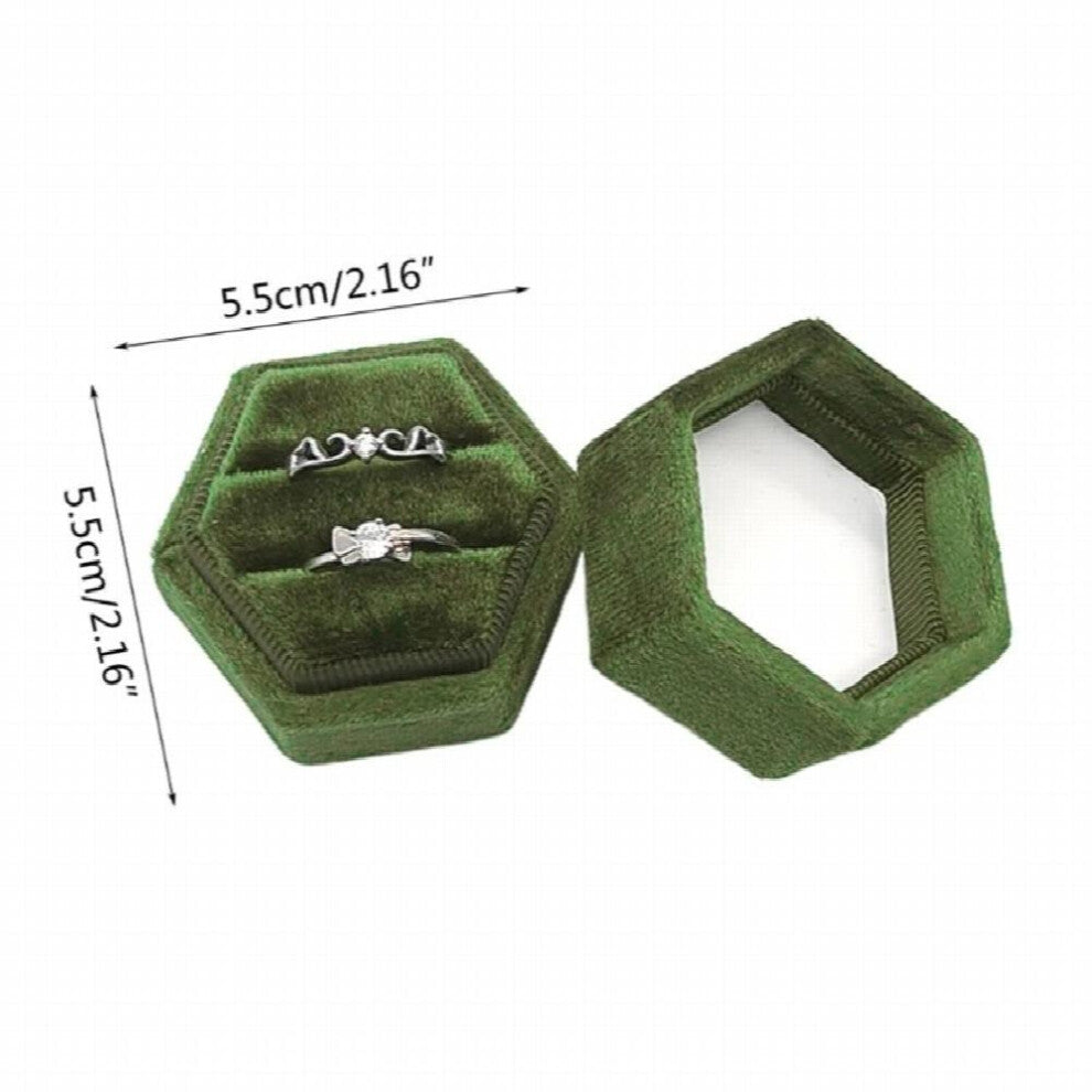 Velvet Ring Box Hexagon Gorgeous Vintage Double Ring Display Holder with Detachable Lid for Proposal Engagement R7RF