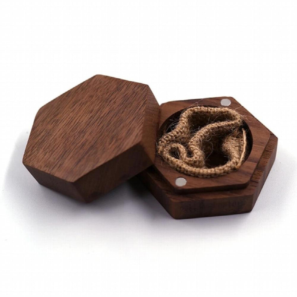 F19D Hexagon Solid Wood Ring Box Jewelry Storage Bag Wooden Proposal Engagement Wedding Ceremony Birthday Gift