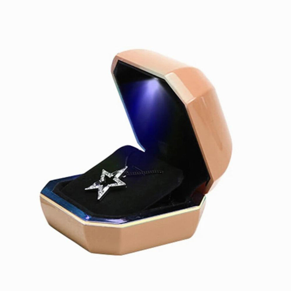 Creative Octagonal Jewelry Box Built-in LED Light Golden Edge Engagement Ring Box Pendant Box Double Sided Flannel