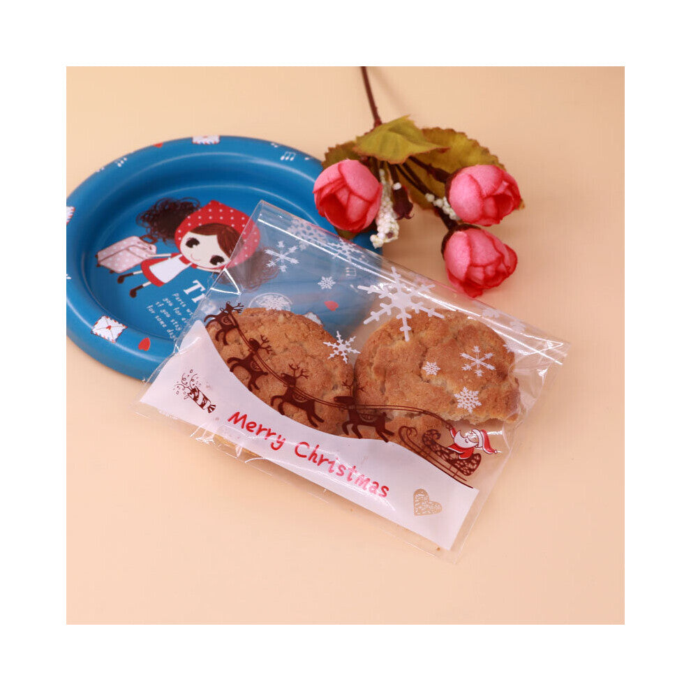 100pcs Christmas Plastic Cookies jewelry Packaging Bags Xmas Self Adhesive Gift Bag Candy Biscuit Pouch Party Decoration