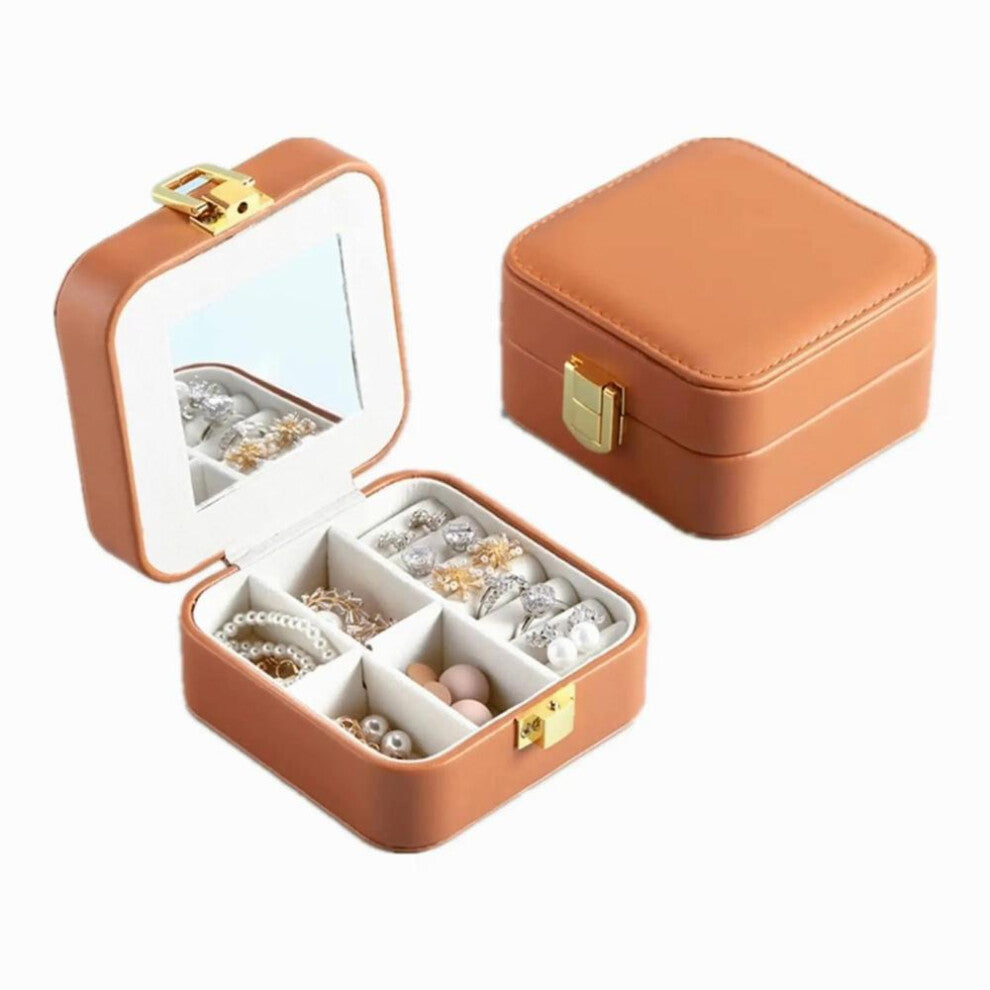 Jewelry Box With Mirror Portable Square Jewelry Case Household Leather Storage Rack for Ring Necklace Earrings