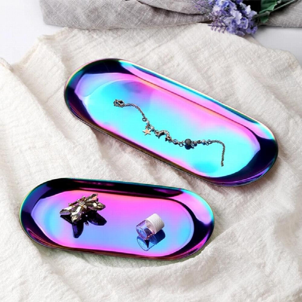 1pcs Stainless Steel Jewelry Trays 18*8.5cm Silver Oval Metal Organizer Necklace Ring Earring Desktop Storage Display