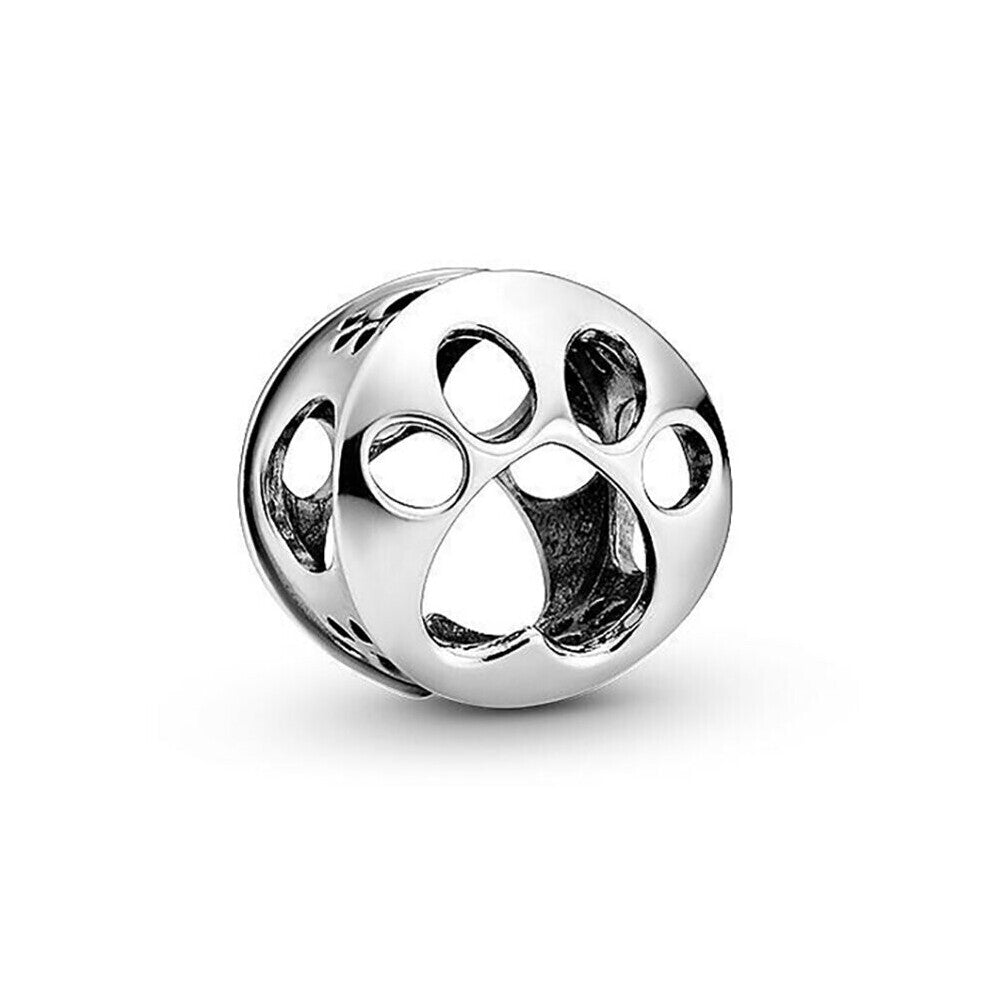 Silver Hollow Cut Dog Paw Beads Fits Charm Bracelet&Bangle DIY Women Jewelry Making