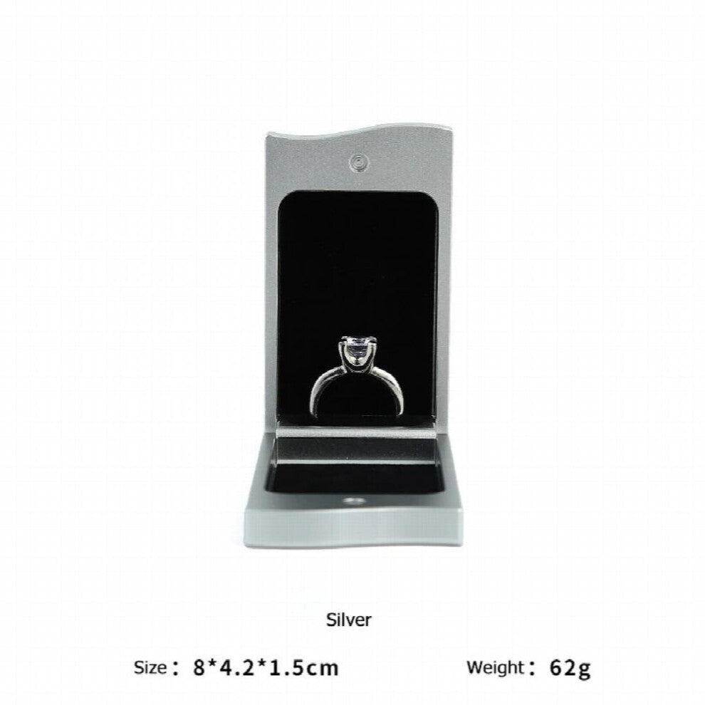 Proposal Ring Jewellery Gif Box Silver Metal Velvet Lined Engagement Wedding Diamond Ring Display Holder Showcase Rotatable
